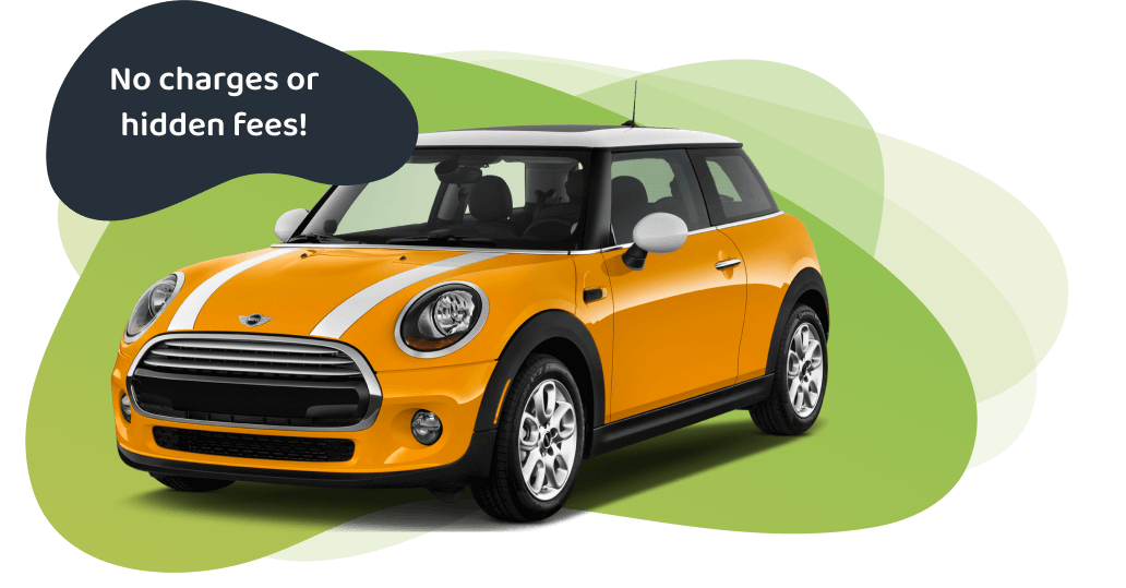 A yellow mini cooper